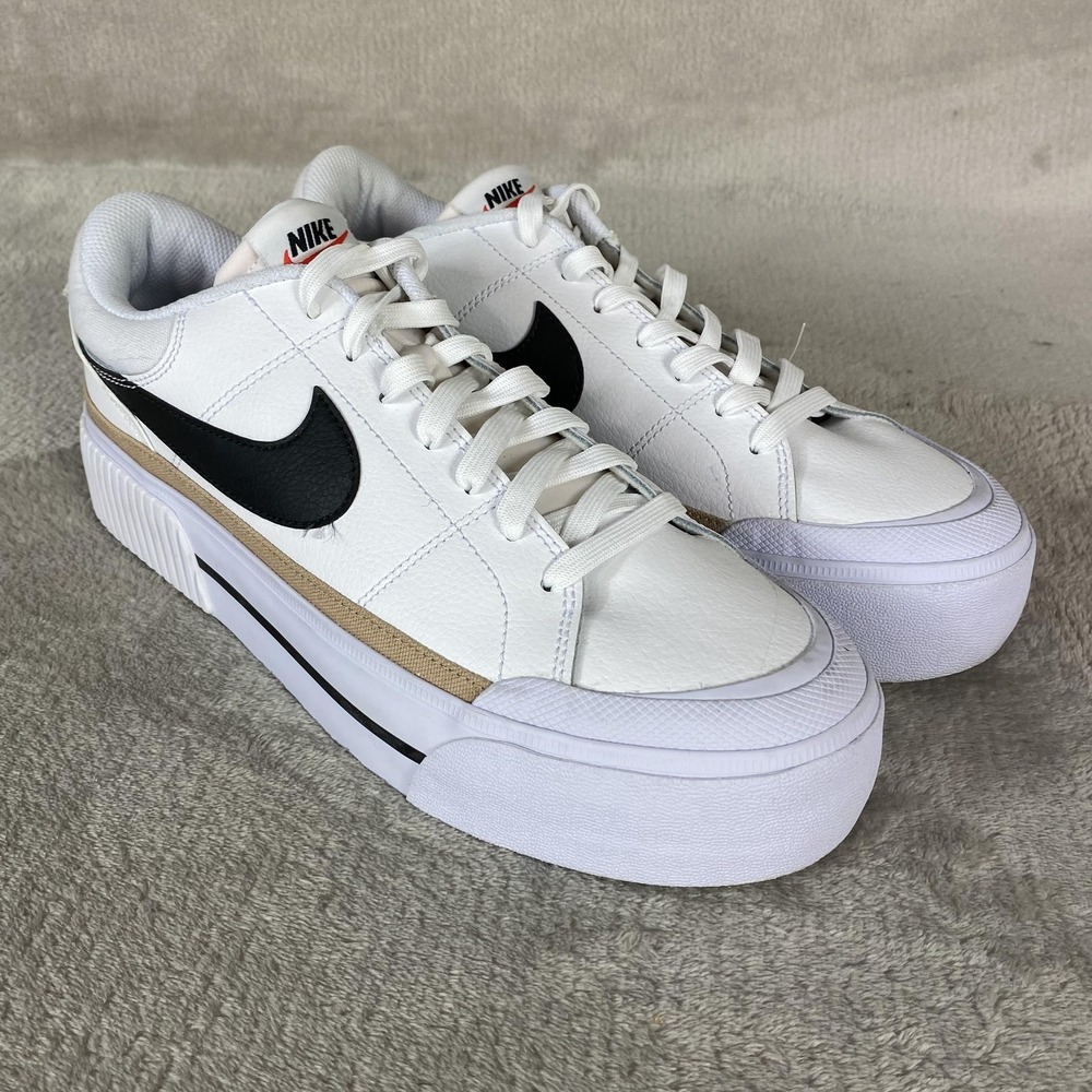 Nike Court Legacy Lift Shoes Womens Size 9.5 White Black Leather Sneakers NEW